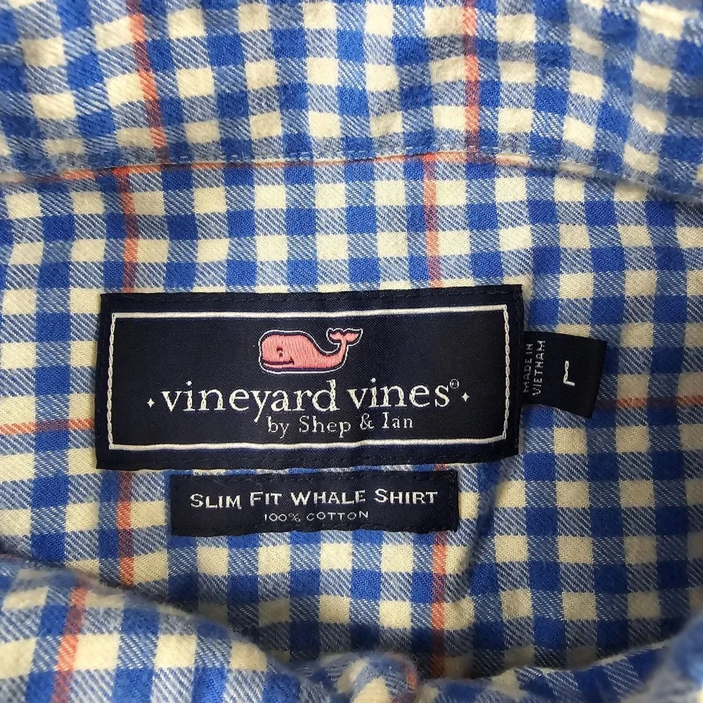 Vineyard Vines Mens Large Slim Fit‎ Whale Flannel Shirt Long Sleeve Button - Picture 6 of 11